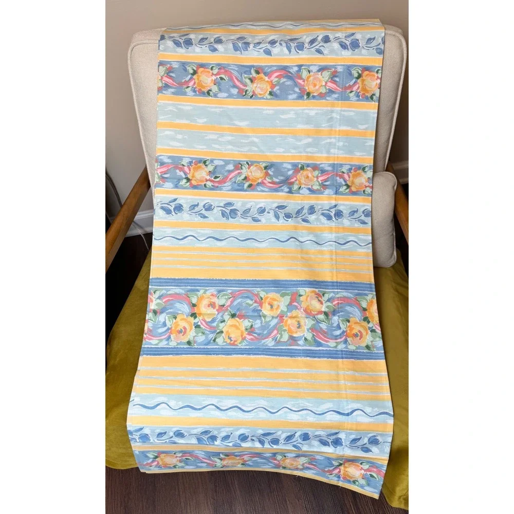 Croscill Vintage Fiesta Floral Stripe Valance Set 4 Blue Yellow French Country